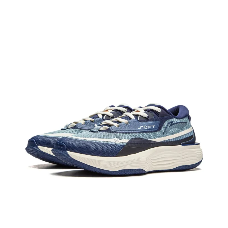 LiNing SOFT WARM Anti Slip Wear Resistant Low Top Casual Shoes Men's Soft Grey Blue Dark Ship Blue-2
