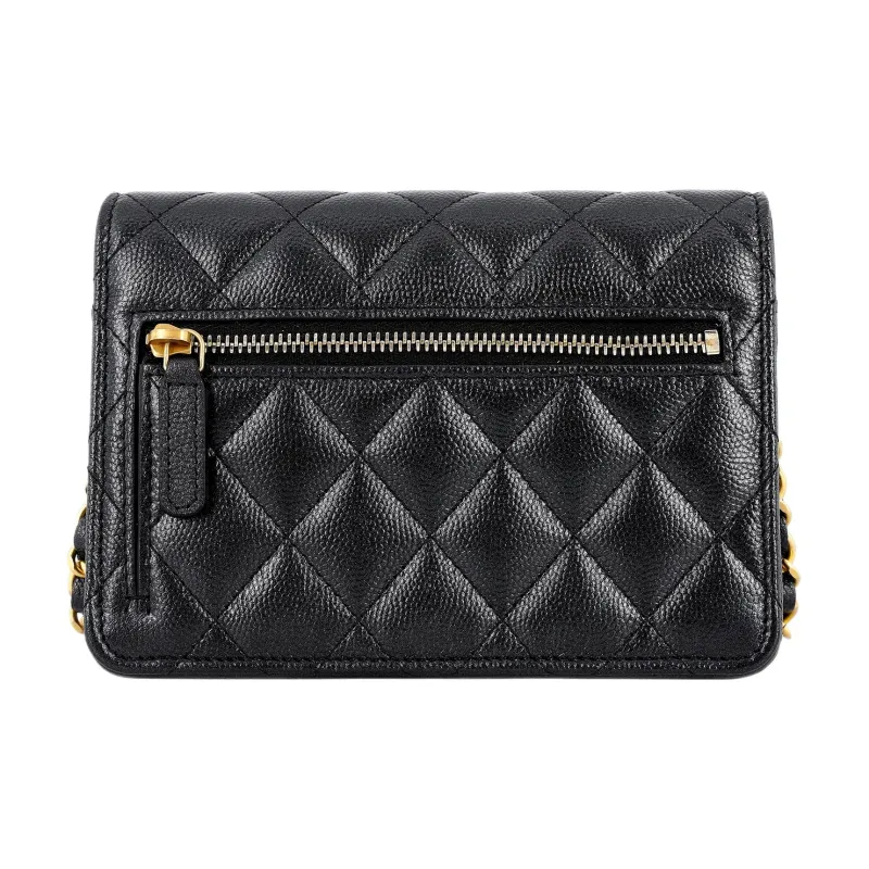 CHANEL WOC Grain Caviar Cow Leather Cell Phone Pouch, Crossbody Bag, Shoulder Bag Women's Black-2