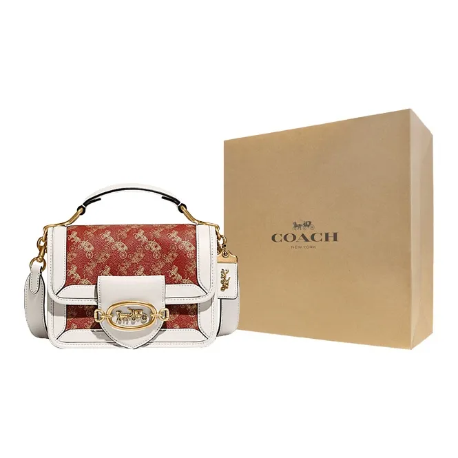 COACH Hero With Cow Leather Handbag, Shoulder Bag, Crossbody Bag Medium Size Women's White & Light Red-7