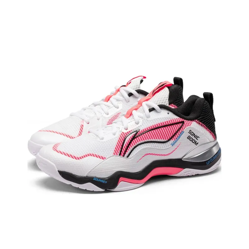 LiNing OP Abrasion Resistant Low Top Badminton Shoes Unisex White Pink Black-1
