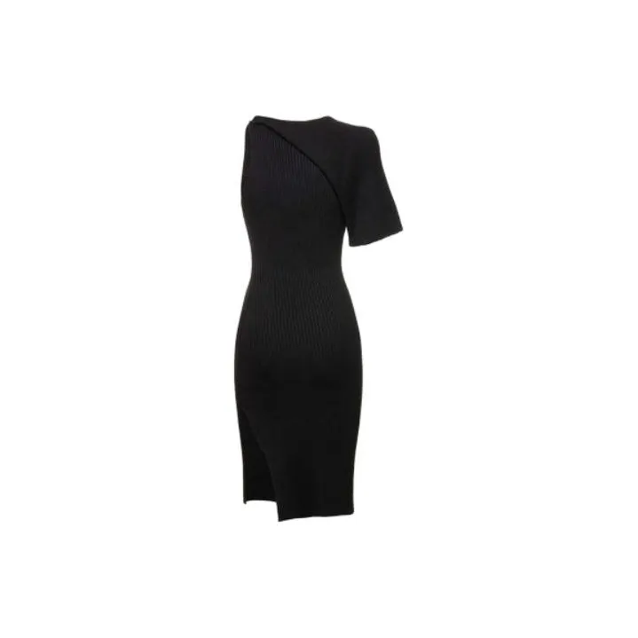 COURREGES Asymmetric Ribbed knit Midi Dress-1