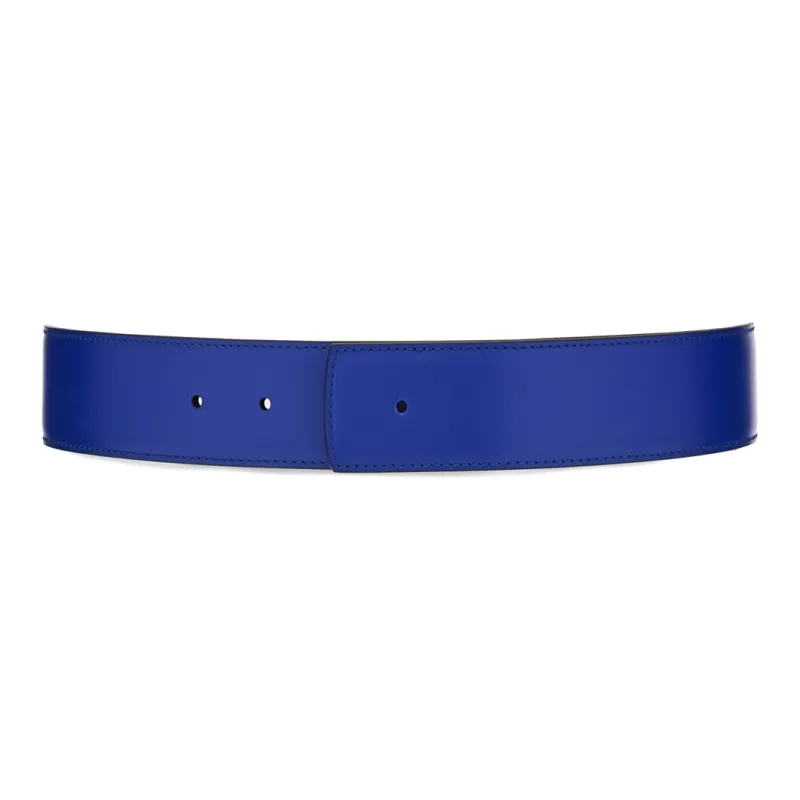 FERRAGAMO Iconic Embossed Pattern Smooth Buckle Leather Belts Men's Blue Width: 3.8CM-1