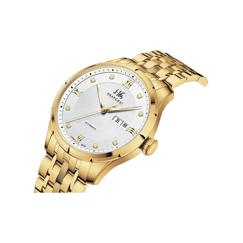 SHANGHAI National Automatic Mechanical Movement Steel Strap Watch Unisex White Dial-34