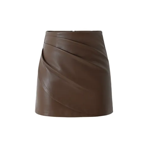 Qiu Meatyao Leather Short Skirts Women's Ding Tea Brown