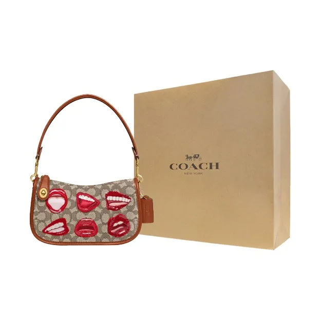 COACH Tom Wesselmann Collaboration With Leather Mahjong Bag Shoulder Bag Portable Crossbody Bag Women's Brown-5