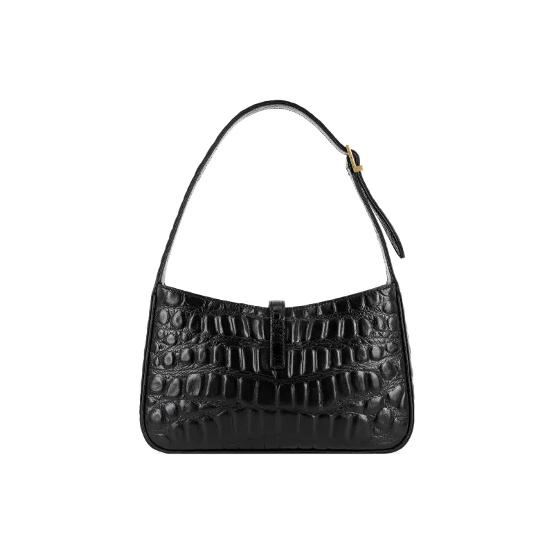 SAINT LAURENT LE5A7 Leather Shoulder Bag, Hobo Bag, Handbag, Shoulder Bag Medium Size Women's Black-3