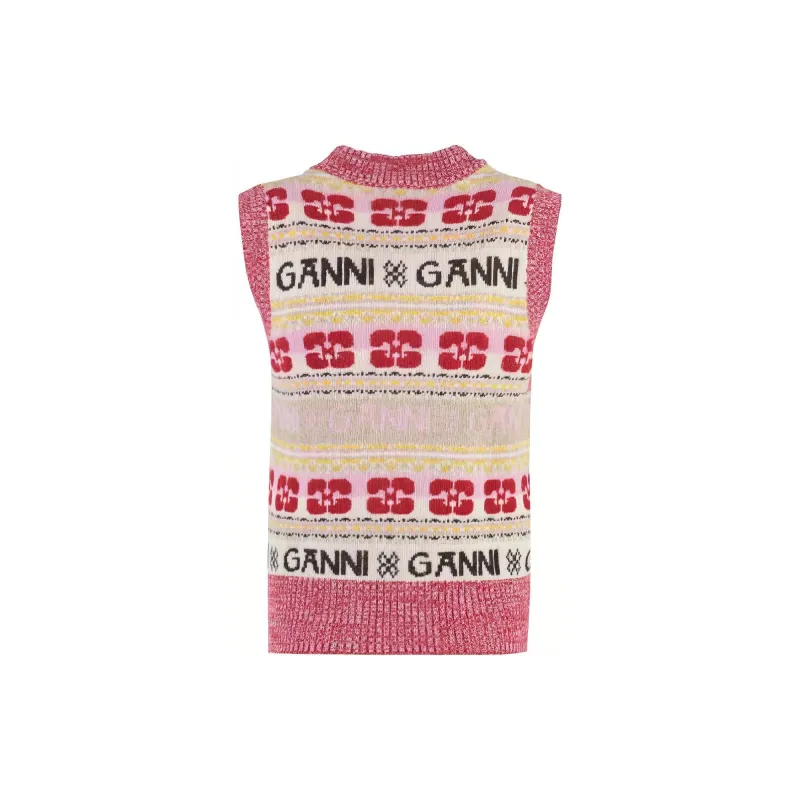 GANNI Intarsia-knit Logo Vest-2