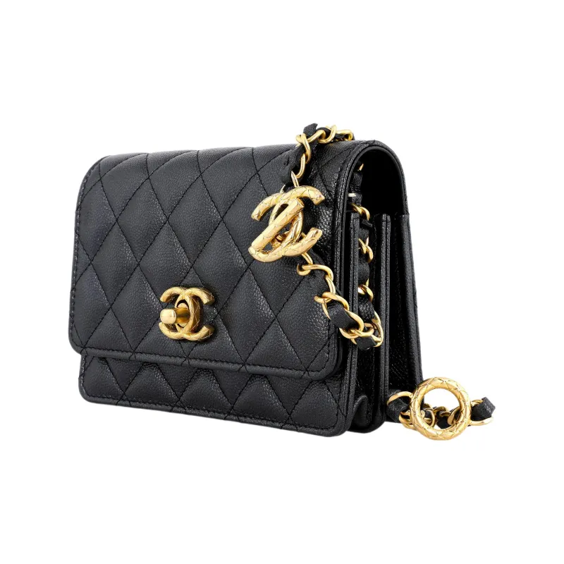 CHANEL WOC Grain Caviar Cow Leather Cell Phone Pouch, Crossbody Bag, Shoulder Bag Women's Black-1