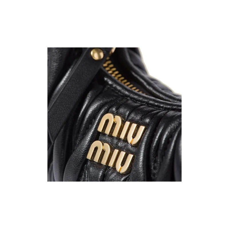 MIU MIU Wander Matelasse Nappa Leather Mini Hobo Black-4