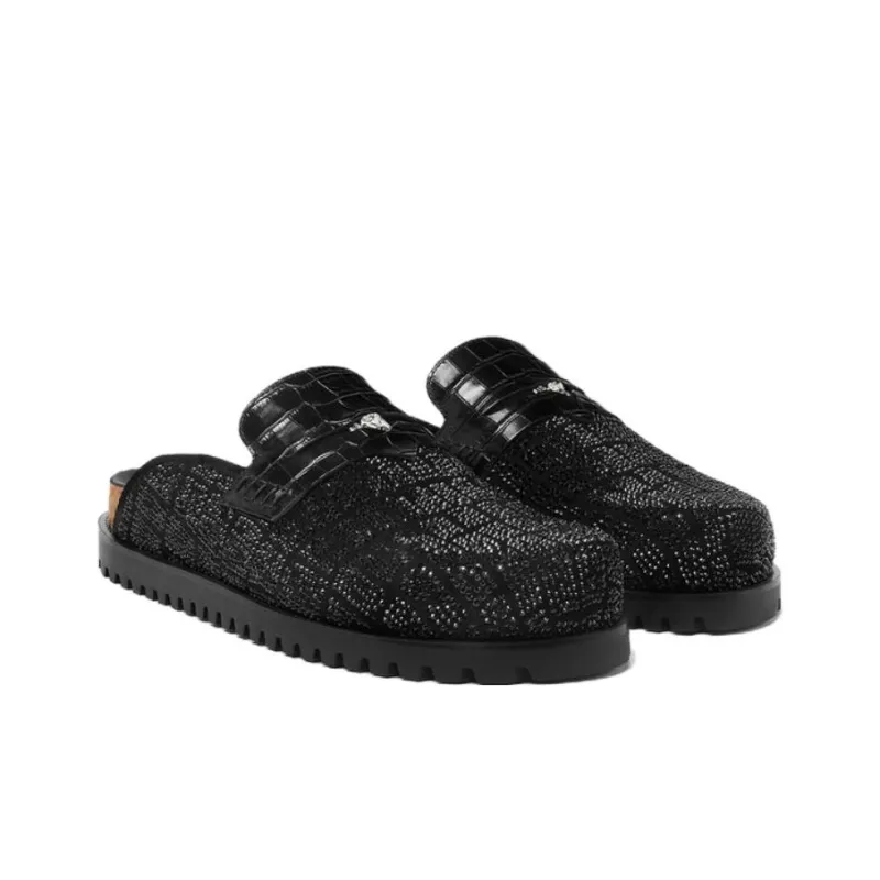 VERSACE Crocodile-effect Crystal Mules-2