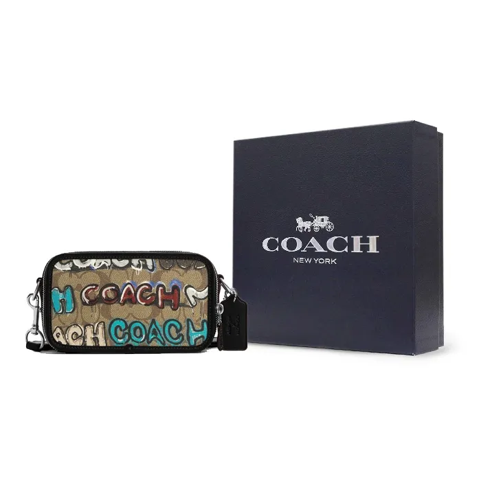 COACH Mint X Serf Collaboration Canvas With Leather Shoulder Bag, Crossbody Bag Trumpets Men's Khaki & Black-5