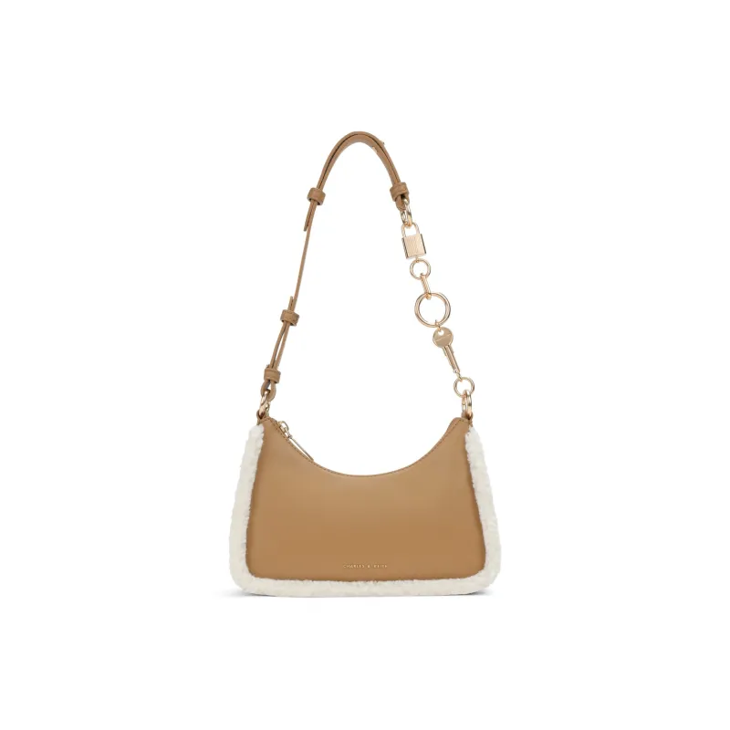 CHARLES&KEITH PU Portable Shoulder Bag Crossbody Bag Small Size Women's Pink Pink/Camel Camel-4