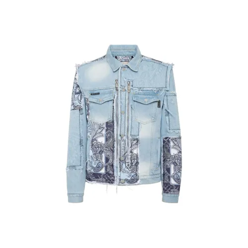 PHILIPP PLEIN Denim Jackets Men Ice Cube Blue