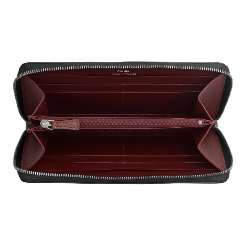 CARTIER Cow Leather Leather Clip Wallet Card Holder Men's Black-1