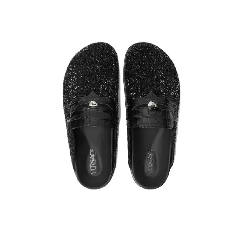 VERSACE Crocodile-effect Crystal Mules-3