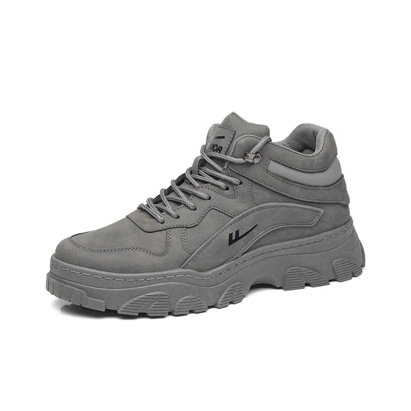 Warrior Slip Resistant Height Increasing High Top Chunky Sneakers Men's Gray-1
