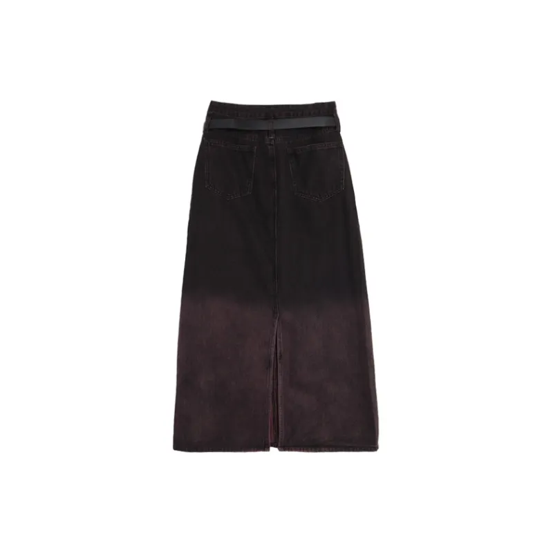 SETIROM Denim Long Skirts Women's Rose Red-1