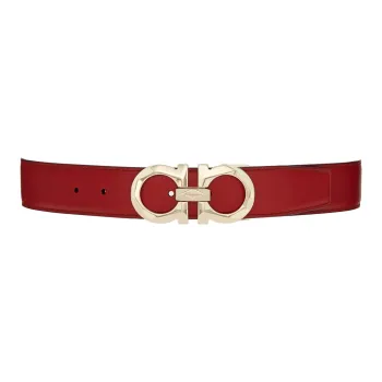 FERRAGAMO Double-Sided Etched Emblem Decoration Smooth Buckle Leather Belts Men's Red Width: 3.5cm