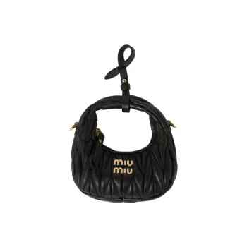MIU MIU Wander Series Lambskin HOBO Handbag, Shoulder Bag, Crossbody Handbag Mini Women's Black