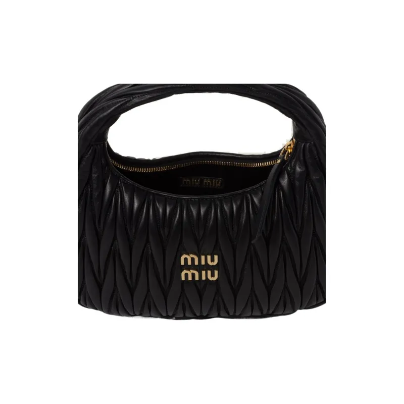 MIU MIU Wander Series Soft Sheep Leather Hobo Bag Shoulder Bag Crossbody Bag Handbag Regular Women's Black-3