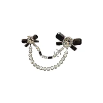 CHANEL Rhinestone Brooches Unisex Black