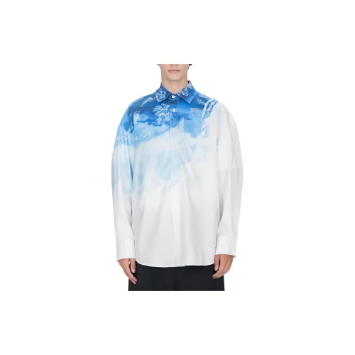 Feng Chen Wang Chinese Painting Print Series Shirts Men White/Blue