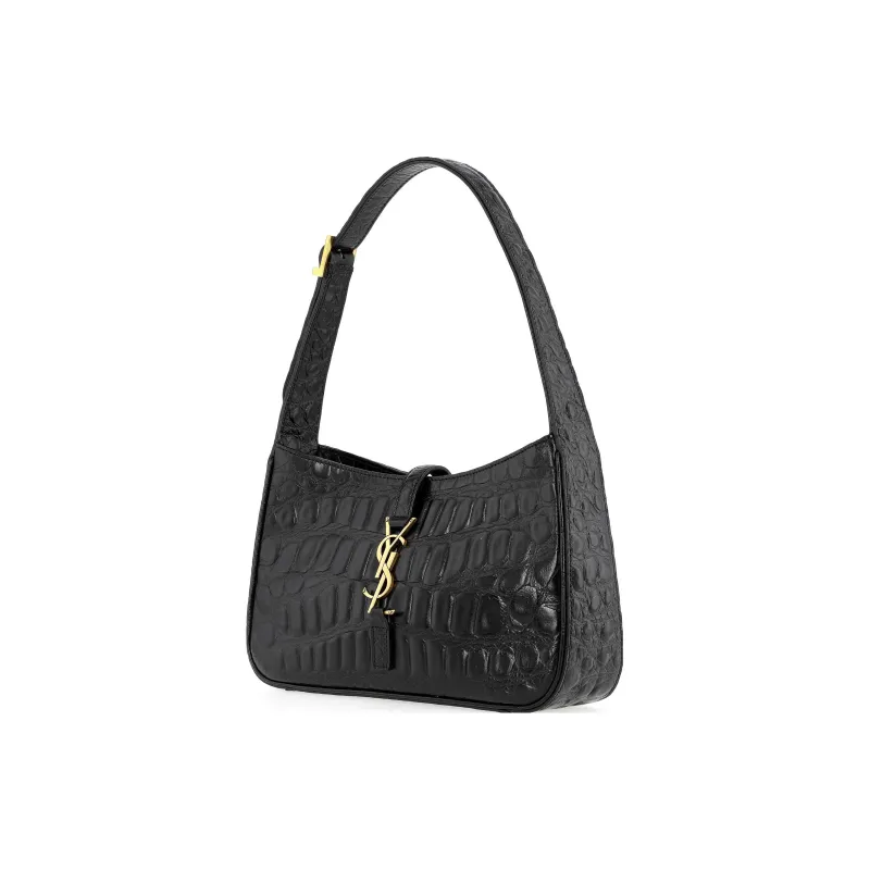 SAINT LAURENT LE5A7 Leather Shoulder Bag, Hobo Bag, Handbag, Shoulder Bag Medium Size Women's Black-1