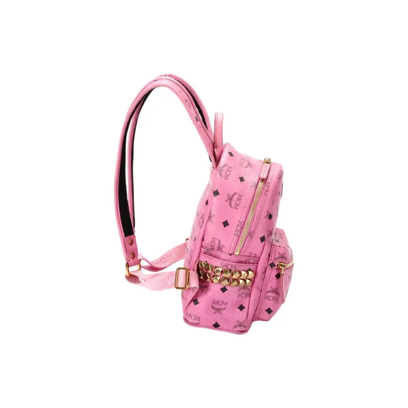 MCM Stark Visetos Artificial Leather Backpack Mini Women's Rose Pink-3