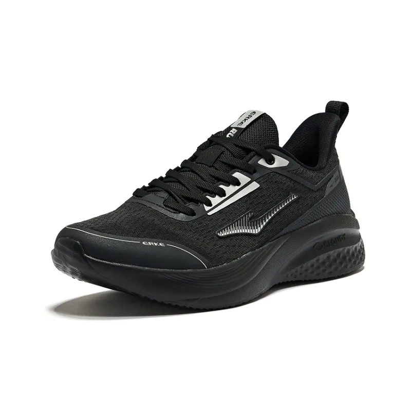 Erke Fly Cushioning Wear Resistant Low Top Running Shoes Men's Jet Black-2