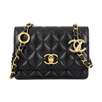 CHANEL WOC Grain Caviar Cow Leather Cell Phone Pouch, Crossbody Bag, Shoulder Bag Women's Black