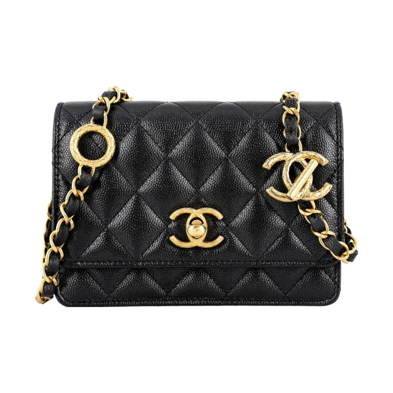 CHANEL WOC Grain Caviar Cow Leather Cell Phone Pouch, Crossbody Bag, Shoulder Bag Women's Black-0