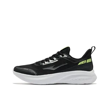 Erke Cushioning Wear Resistant Low Top Casual Running Shoes Men's Jet Black Fluorescent Glossy Finish Green