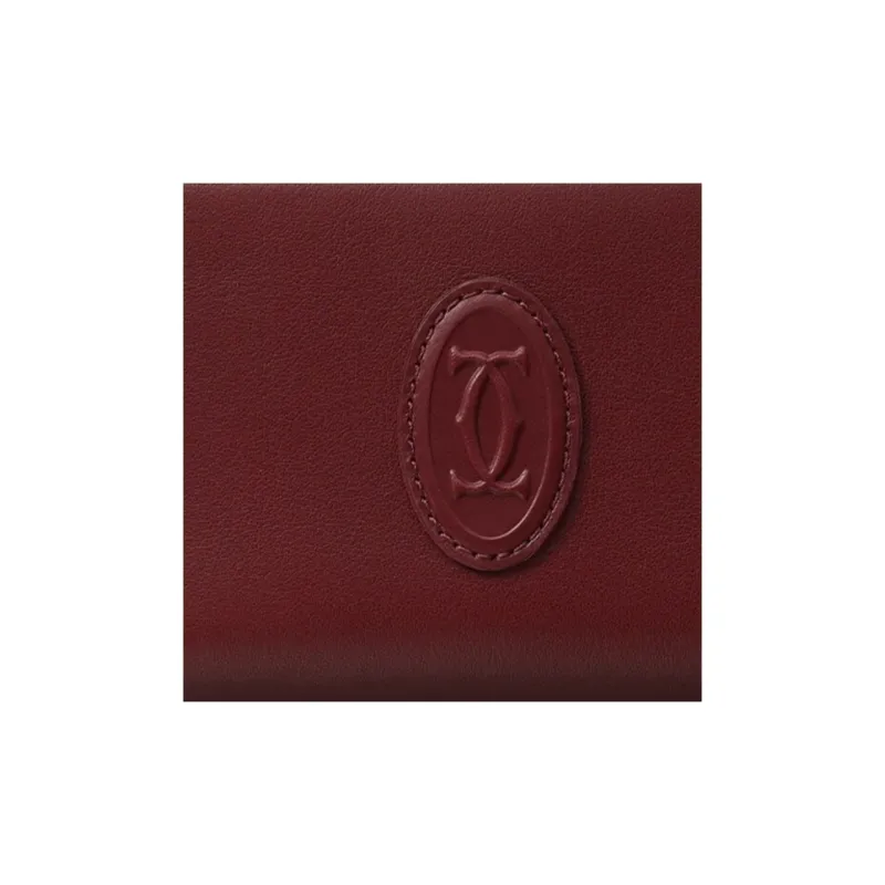 CARTIER Cow Leather Card Holder Women's Burgundy-2