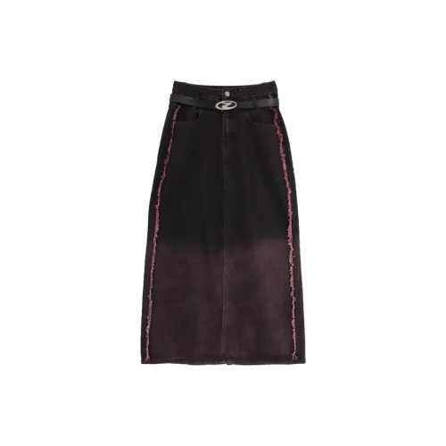 SETIROM Denim Long Skirts Women's Rose Red