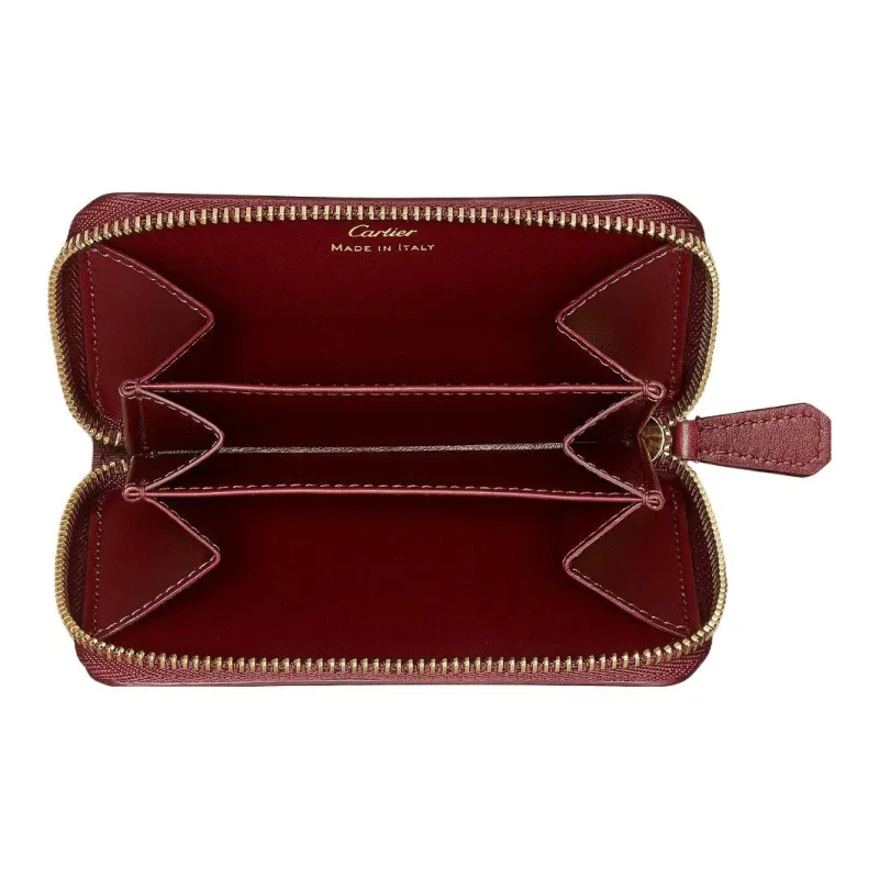CARTIER Cow Leather Card Holder Women's Burgundy-1