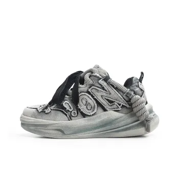 NOCOPY Cushioning Height Increasing Wear Resistant Slip Resistant Low Top Chunky Sneakers Unisex Washed Black