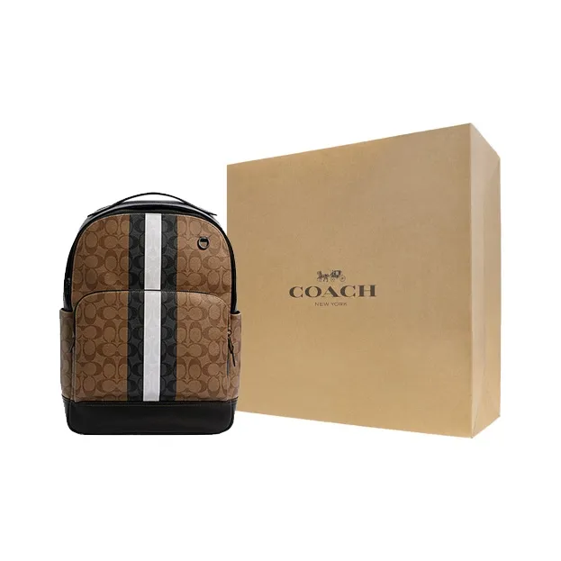 COACH Graham Canvas With Leather Backpack Regular Men's Khaki Monogram & Black-5