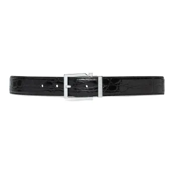 FERRAGAMO Geometric Styling Gancio Buckle Crocodile Leather Pin Buckle Leather Belts Men's Black Width: 3cm