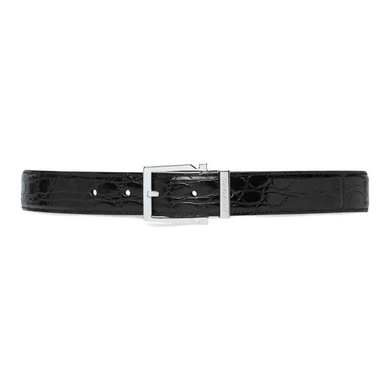 FERRAGAMO Geometric Styling Gancio Buckle Crocodile Leather Pin Buckle Leather Belts Men's Black Width: 3cm-0