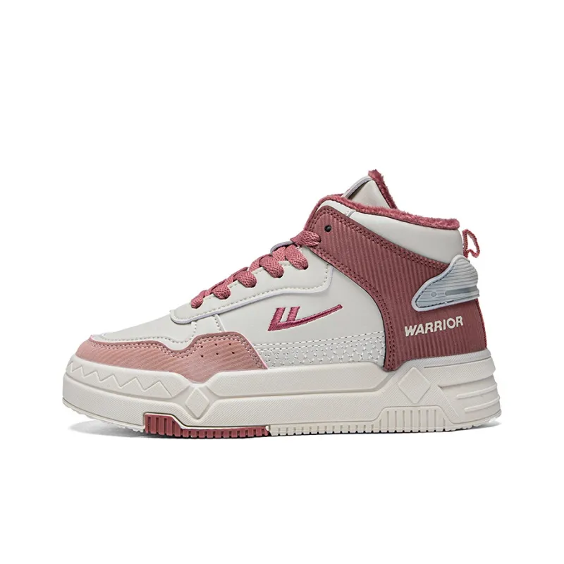 Warrior Fleece Lined Cotton Blend Warm Wear Resistant Lightweight High Top Skateboard Shoes Women's Beige Pink-0