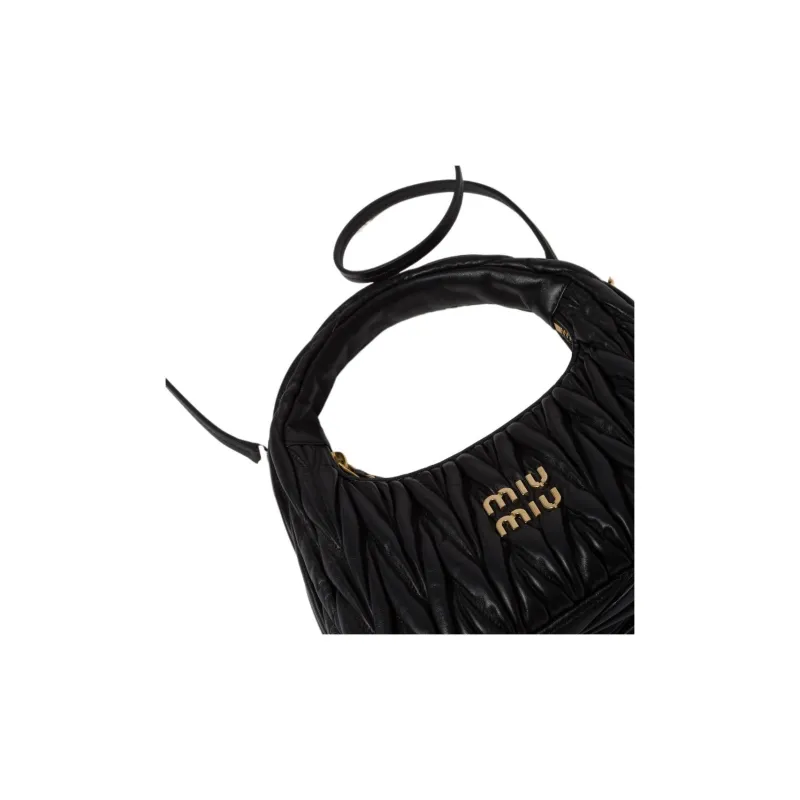 MIU MIU Wander Series Soft Sheep Leather Hobo Bag Shoulder Bag Crossbody Bag Handbag Regular Women's Black-4