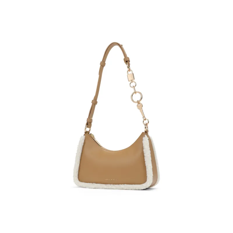 CHARLES&KEITH PU Portable Shoulder Bag Crossbody Bag Small Size Women's Pink Pink/Camel Camel-5