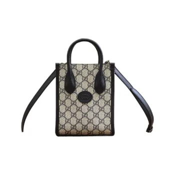 GUCCI Canvas With Leather Tote Bag Shopping Bag Portable Crossbody Bag Shoulder Bag Mini Unisex Blue/Beige