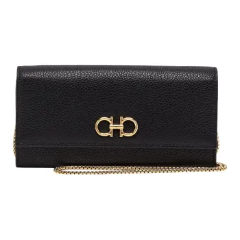 FERRAGAMO Hammered Calfskin Wallet Regular Women's Black