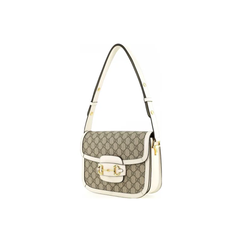 GUCCI Horsebit 1955 Canvas With Leather Canvas Bag Saddle Bag Crossbody Bag Shoulder Bag Women's Ebony & White-3