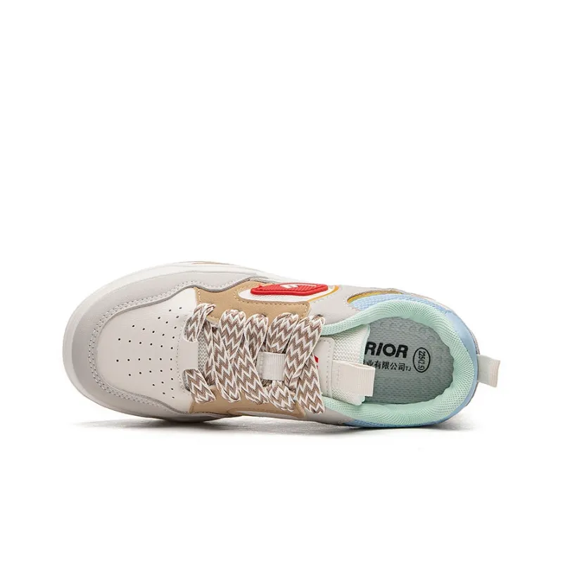 Warrior Preppy Style White Sneakers Wear resistant And Lightweight Low Top Skateboard Shoes Women's Beige Brown Blue-2