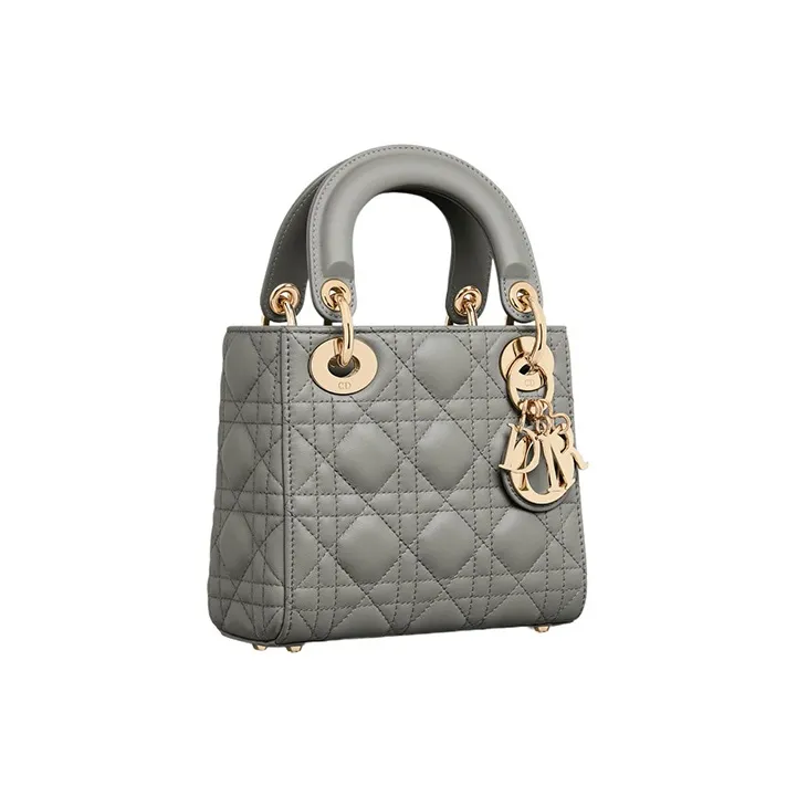 DIOR Lady Dior Wicker Pattern Sheepskin Dior Bag Shoulder Bag Crossbody Bag Handbag Mini Women's Rock Gray-1