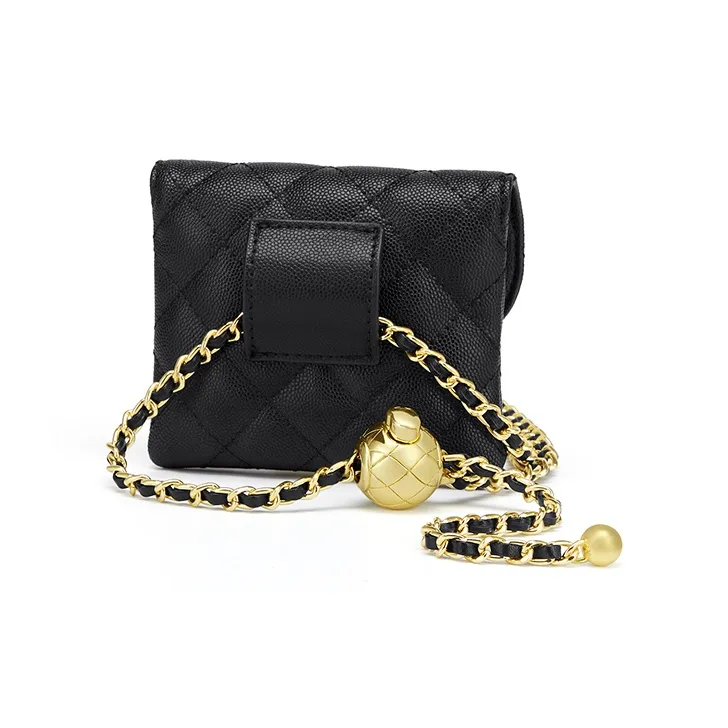 Simvay Clos Cow Leather Patchwork With Microfiber Synthetic Leather Crossbody Bag Chain Fanny Pack Mini Women's Black-3