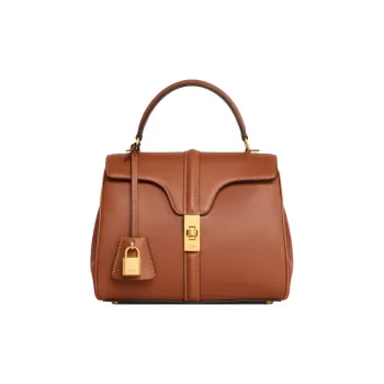 CELINE 16 Cow Leather Shoulder Bag, Crossbody Bag, Handbag Small Size Women's Tawny