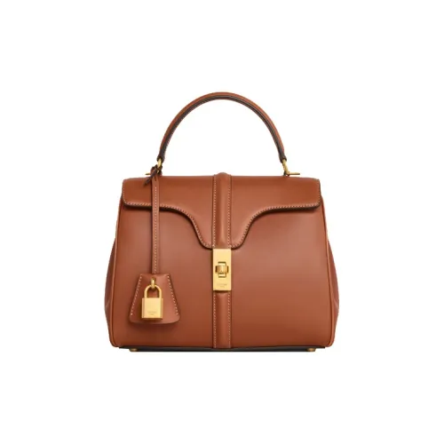 CELINE 16 Cow Leather Shoulder Bag, Crossbody Bag, Handbag Small Size Women's Tawny